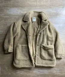 Garage Teddy Sherpa Fleece Zip Jacket Size Cozy Shacket Tan XS Big Pockets