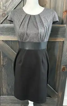 Metaphor A-line Dress Pleated Short Sleeve Round Neck Back Zip Colorblock 6