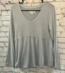 UGG Koolaburra Light Blue V-Neck Baby Doll Peplum Style Long Sleeve‎ Top Small