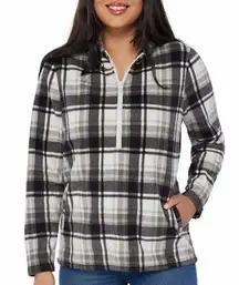 O'Neill Black & White Plaid Half Zip Fleece Hoodie L