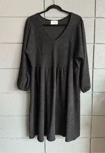 Women’s French Grey Long Sleeve V-Neck Dress Knee Length size 2x