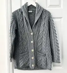 Carraigdonn Grey Cable Knit Soft Merino Wool Button Down Grandpa Cardigan Medium