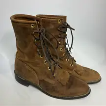 Justin Lace up riding boots brown oiled leather cowgirl western women’s size 7.5