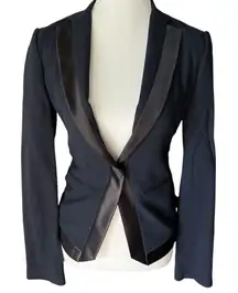 BCBGMaxAzria Navy Black Satin-Trim Blazer Size XXS Business Casual Office