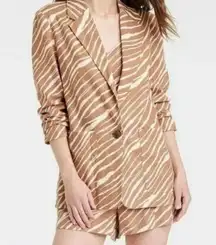 Tan Zebra Print Long Sleeve Linen Blend blazer + crop top matching 2 piece set