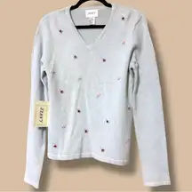 Vintage Jenny women’s medium blue v-neck floral embroidered sweater cottagecore