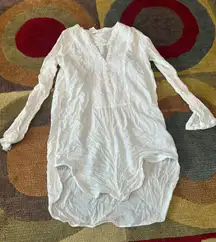 H&M White Thin Linen Embroidery High Low Long Sleeve Tunic Top Coverup Size 4