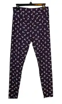 LULAROE ONE SIZE STRETCH FOREVER NAUTICAL ANCHOR PRINT RED WHITE‎ BLUE LEGGINGS