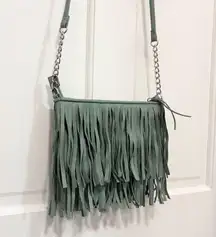 Chic Fringe Crossbody Bag Mint Green Chain Strap Western Purse Festival Boho