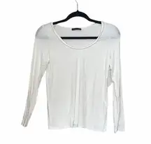 W/B White Beaded Pearl Neck Fitted Long Sleeve Top