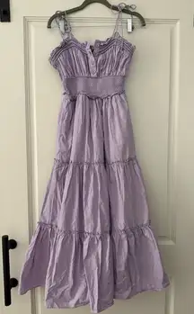 Fillyboo Chantilly Tiered Purple Ruffle Midi Dress
