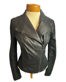 Women's S Andrew Marc New York Womens Black Leather Off Center Zip Jacket Coat p