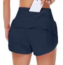 Women's High Waisted Running Shorts Quick Dry Layer Navy Blue Women's Size M