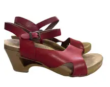 Dansko Red Leather Ankle Strap Heeled Sandals Women's Size 41 EU