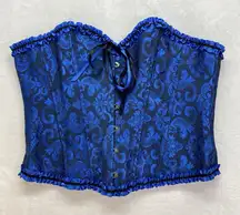 Corset 2XL Blue Boned‎ Lace-Up Milk maid coquette Victorian Renaissance-flaw
