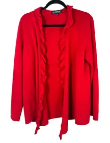 Jones New York 100% Cashmere Red Ruffle Open Cardigan Size XL