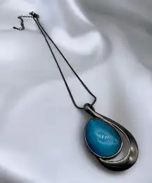 NWOT Lia Sophia‎ Stunning Blue  Gunmetal Pendant Necklace Statement Rope chain