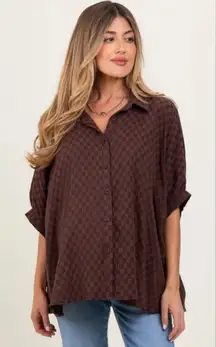 Pinkblush Anniewear Brown Checker Short Sleeve Oversized Maternity Blouse S NWT
