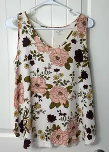 LOFT women’s white pink floral loose relaxed‎ summer spring tank top blouse MP