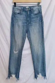 Sneak Peek Medium Wash Denim High Waisted Frayed Hem Ankle Crop Jeans size 7