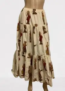 Double D Ranch Wear Rare Native American Print Western Pleated Midi Skirt Size L