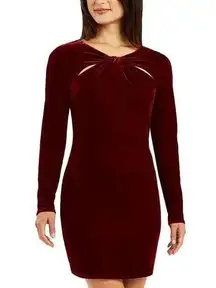 NWT Womens Burgundy Long Sleeve Velvet Bodycon Cut Out Cocktail Dress Size XS