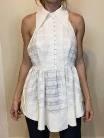 C/MEO Collective White High Neck Open Back Peplum NWT