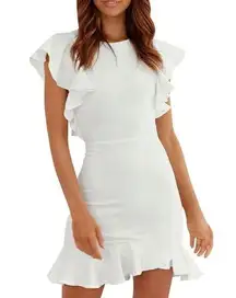 NEW White Flutter Sleeve Mini Dress Ruffle Hem M