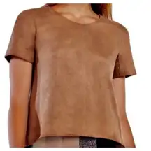 BCBGMAXAZRIA MARIKO FAUX‎ VEGAN SUEDE SHORT SLEEVE BROWN LINED TOP EUC SIZE S