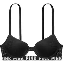 PINK Victoria's Secret Black Leopard Lace Underwire Push-Up Bra Size 34DD