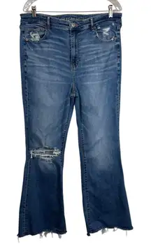 American Eagle Super High Rise Flare Stretch Distressed Plus Size Jeans 16 34