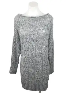 Asos Gray Cable Knit Crochet Boat Neck Long Sleeve Pullover Sweater Dress Sz 6