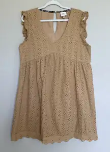 Knox Rose Gold Tan Babydoll Eyelet Pattern Dress