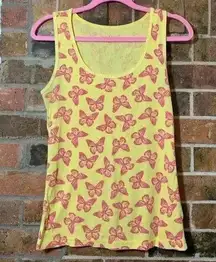 Yellow butterfly tank top with pink butterflies