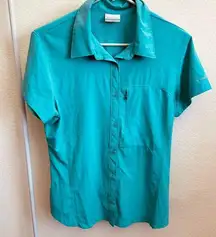 Womens Wingfield Springs Button Up Blue Short Sleeve Shirt Size Medium