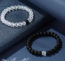 Black White Beaded Bracelet Matching Set