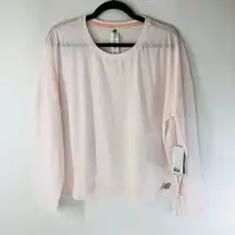 New Balance Womens Top Moisture Wicking Oversized Long Sleeve Heathered Pink M