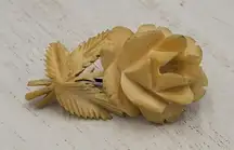 Vintage Bakelite Carved Rose Pin 1" Yellow Flower Palm Coat Lapel Scarf Brooch