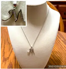 Viki Lynn Sterling Silver Initial M Necklace With Clear Crystals New