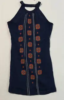 THML Dark Blue Mini Dress with Orange Embroidery