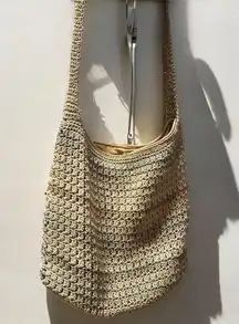 The Sak Knit Woven Bag Purse Beige Ivory Lined Zip Boho Hippie