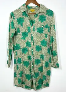 Roberta Roller Rabbit Green‎ Mini Shirt Dress Palm Leaf Cotton Classic Preppy
