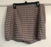 Purple and yellow plaid skort skirt with shorts plus size 14 checkered