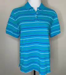 90s Turquoise Stripe Crop Polo Shirt Large
