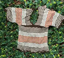 Gabrielle Union Brown Crochet Zig Zag Top Size 2X