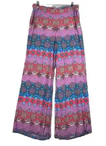 Tolani Collection Pants Women Small Blue Purple Geometric Casual Bohemian Hippie