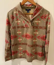 Ralph Lauren Chaps Denim Aztec Sweater Womens XL Pullover Tribal Southwest Cowl