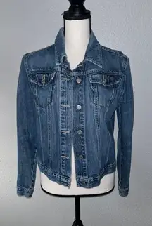 Factory Store Dark Wash Denim Jean Jacket Button Up Long Sleeve 100% Cotton