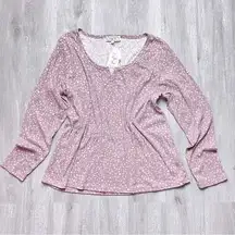 Lavender Flower Print Long Sleeve Top 1X