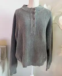 BOHME Woman’s Gray Ribbed Button-Up Long Sleeve Sweater